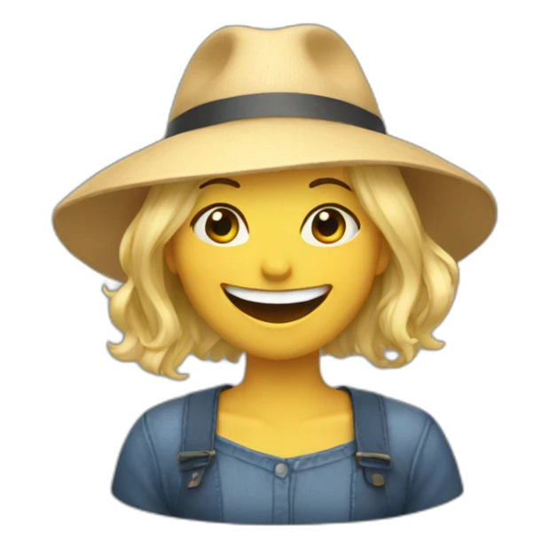  woman with blonde hair and bangs laughing while wearing hat sticker