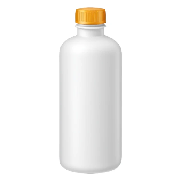 opaque plastic bottle, white or dark amber, narrow neck, secure ridged screw cap, cylindrical medical appearance, antiseptic use, no label, no symbols, no extras, soft lighting, subtle shadows, emoji scale sticker