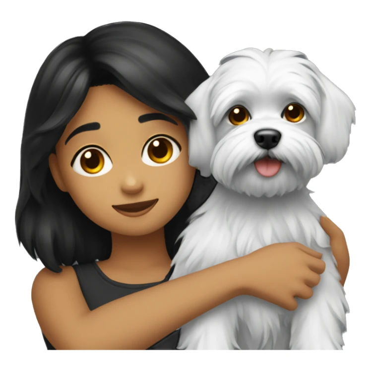black haired girl hugs black maltese dog sticker