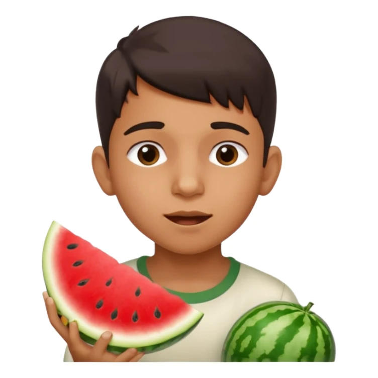 a watermelon with a indian 13 yearold boy who is a little fat eating it sticker