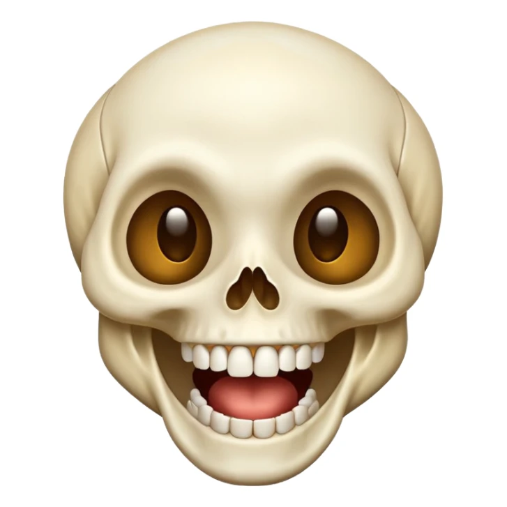 laughing skull, iOS emoji style, wide open mouth, expressive eyes, joyful, teeth showing sticker