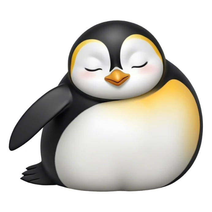 Meme-Worthy cute Sleeping Emperor Penguin Portrait Emoji, Head resting peacefully with a contented smile, showcasing luxuriously soft feathers and a serene, slumbering gaze, Simplified yet hilariously adorable features, highly detailed, glowing with a soft, drowsy polar light, high shine, relaxed and utterly lovable, stylized with an air of playful laziness, bright and heartwarming, soft glowing outline, capturing the essence of a comically sleepy emperor that feels destined to become the next viral sensation of adorable rest! sticker