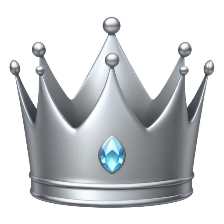 A luxury silver crown emoji, chrome metallic finish, smooth rounded edges, subtle sparkle, polished reflective surface, cute proportions, iOS emoji style, centered on a clean white background, soft studio lighting, no outlines sticker