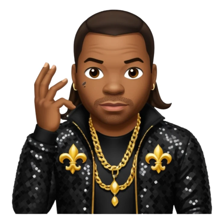 Busta Rhymes with dark brown hair, black sequin outfit sticker