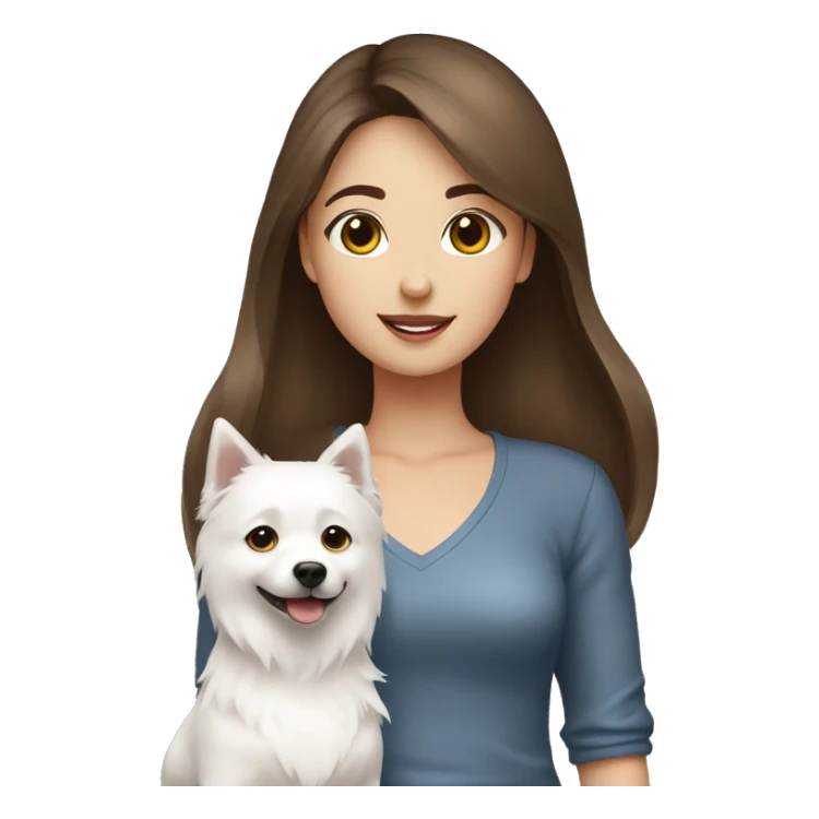 brown hair girl with Japanese spitz dog sticker