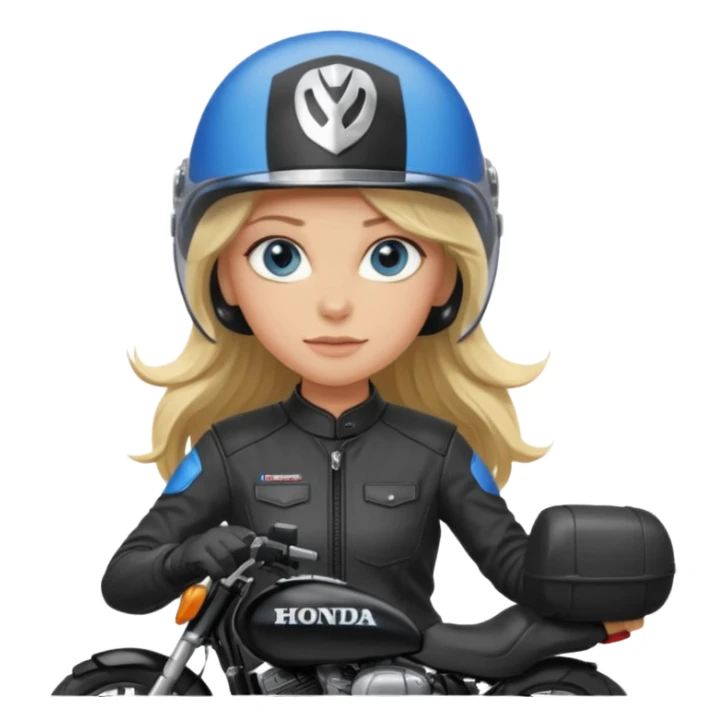 moça loira de cabelo comprido e olhos azuis com capacete em moto honda 150 preta sticker