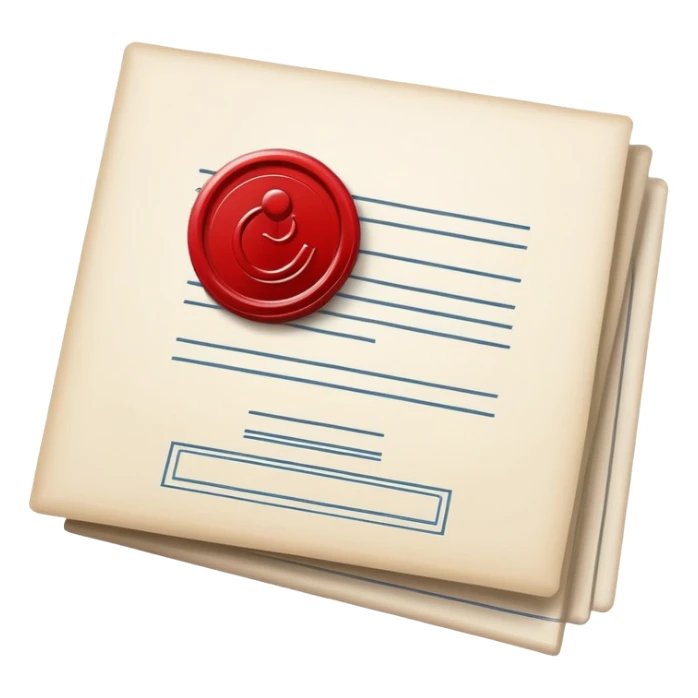 Document icon with official stamp or seal, symbolizing business registration and authorization sticker