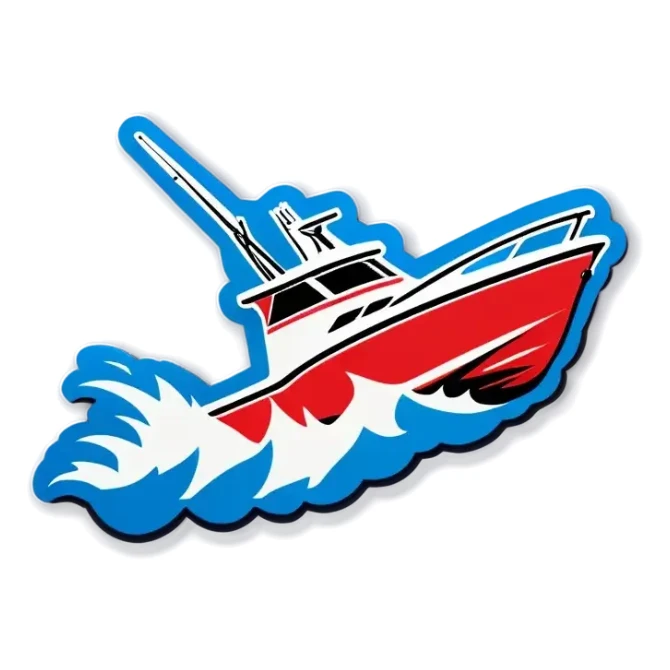 sport fishing boat over wave sticker