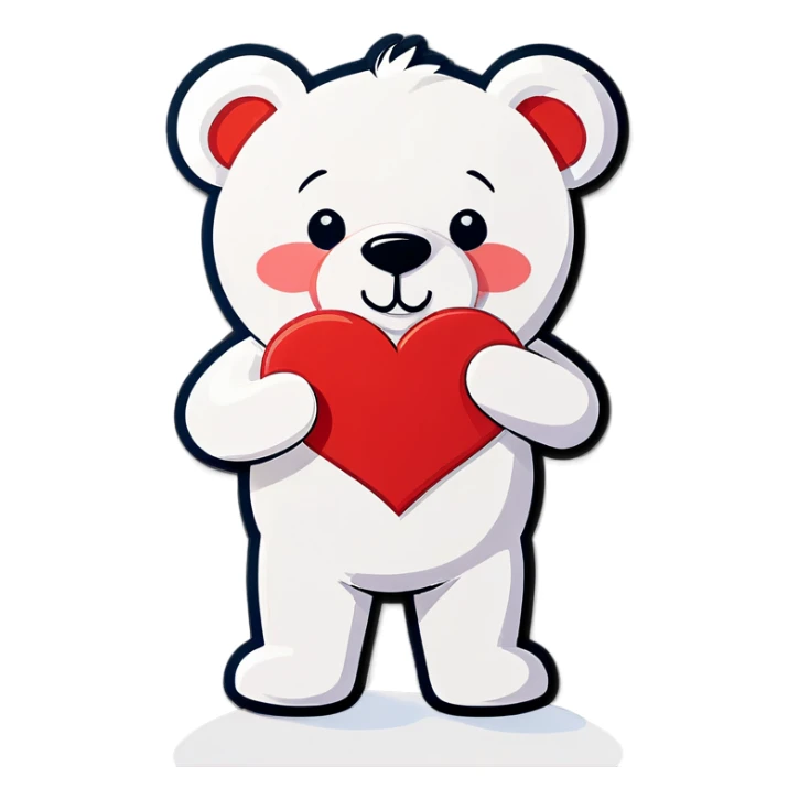 White teddy bear with red heart nose and red heart on his left chest  sticker