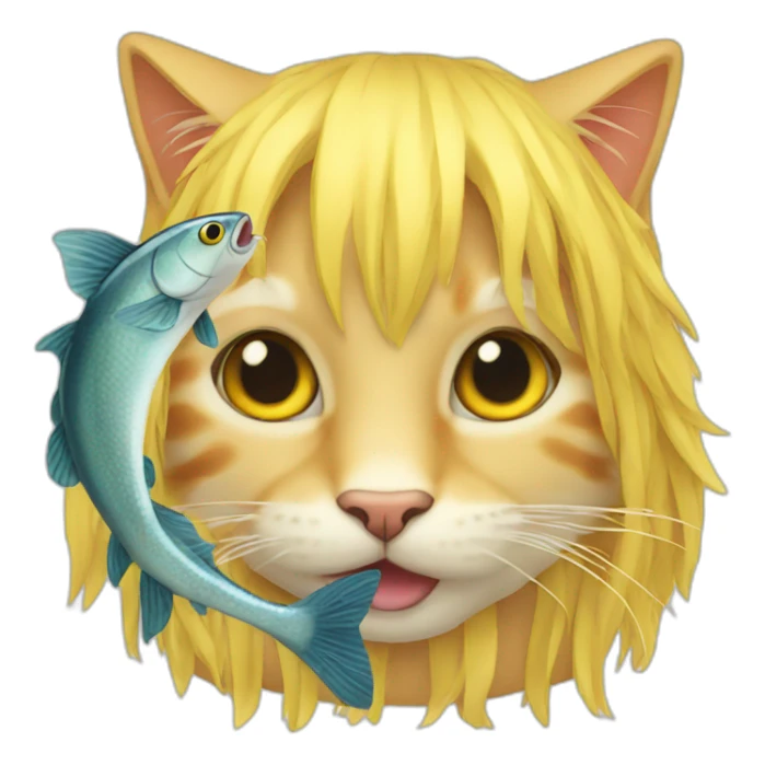 Cat with long yellow hair eating fish sticker