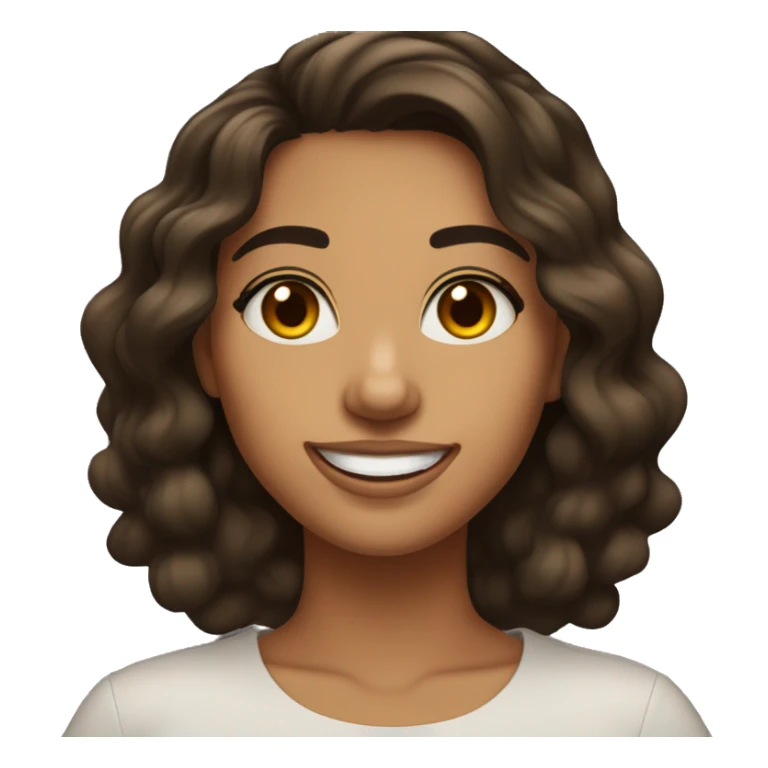 22-year-old woman. Girl with really really dark brown shoulder-length beach waves. REALLY Dark brown eyes with a HUGE OPTIMISTIC SMILE." Olive SKIN  sticker