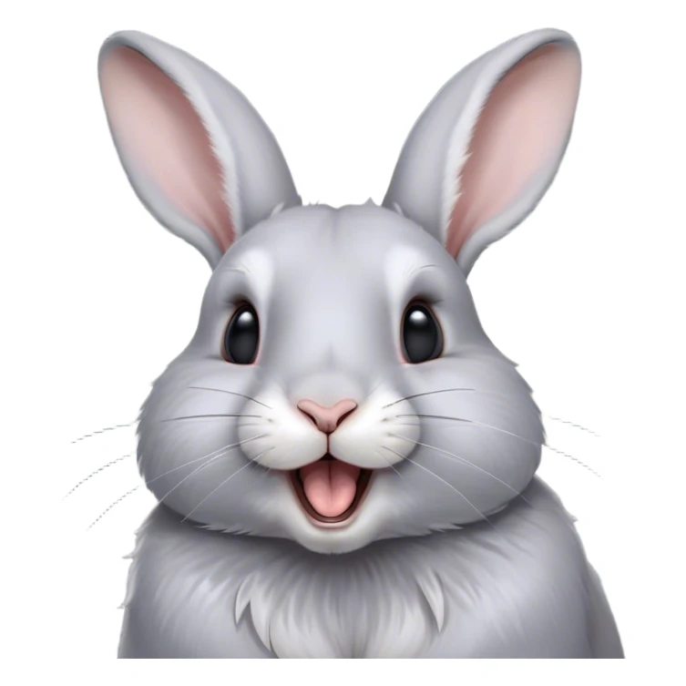 Cinematic Cute Yawning Grey Rabbit Portrait Emoji, Head tilted slightly with a dramatic, wide-open yawn, showcasing a smooth grey fur with a refined finish, floppy ears slightly drooping, round grey eyes barely open in drowsy contentment, Simplified yet irresistibly adorable features, highly detailed, glowing with a soft, cozy glow, high shine, relaxed yet expressive, stylized with a touch of whimsy, bright and endearing, soft glowing outline, capturing the essence of a sleepy yet affectionate bunny, so drowsy it feels like it could stretch out of the screen and curl up for a nap! sticker