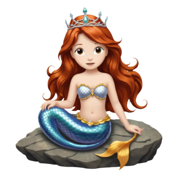 Mermaid with Shell Crown – Long flowing hair, shell tiar, sitting on rock sticker