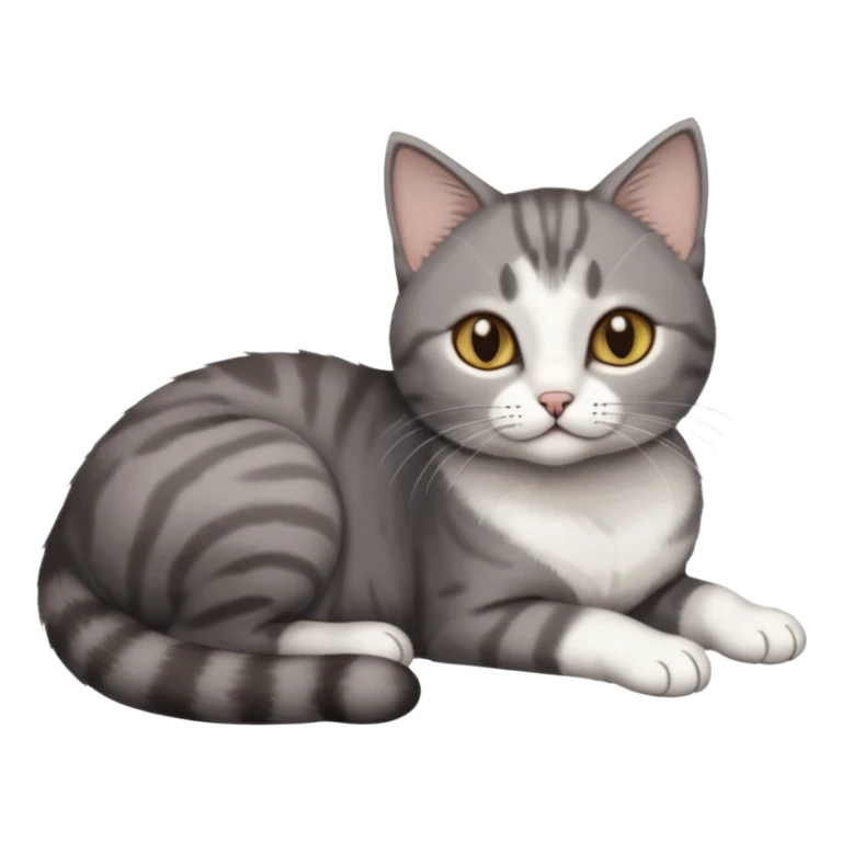 full body tiny short hair dark grey and white cat with hazel eyes lying down sticker