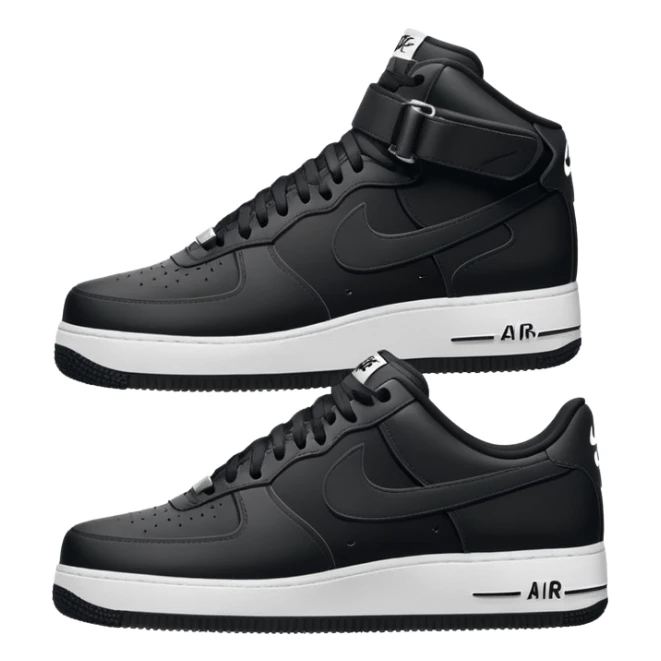 Nike Air Force sneaker, black, viewed straight from the side, simple iconic silhouette sticker