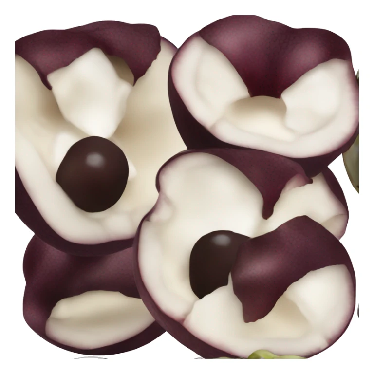 Peeled mangosteen with black skin sticker