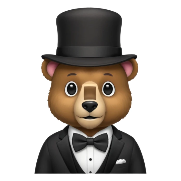 Un animatronico que es un oso con gorro elegante y moño negro sticker