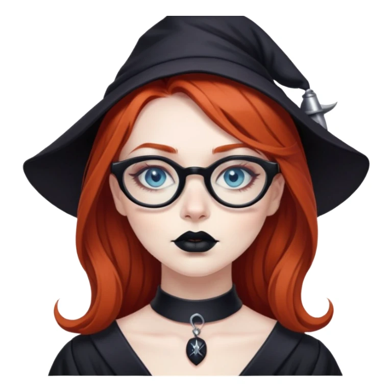 A blue eyed goth redhead witch with black lipstick and glasses sticker