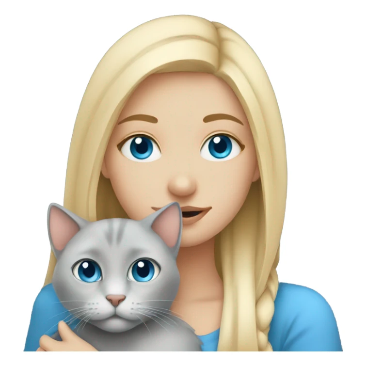 Blonde girl with blue eyes snuggling her grey cat  sticker