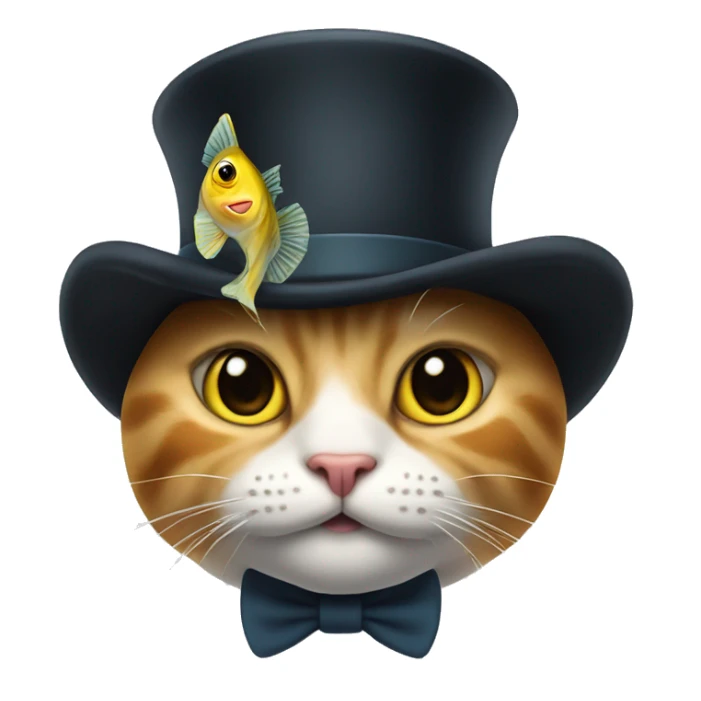 cat wich tophat and fish face sticker