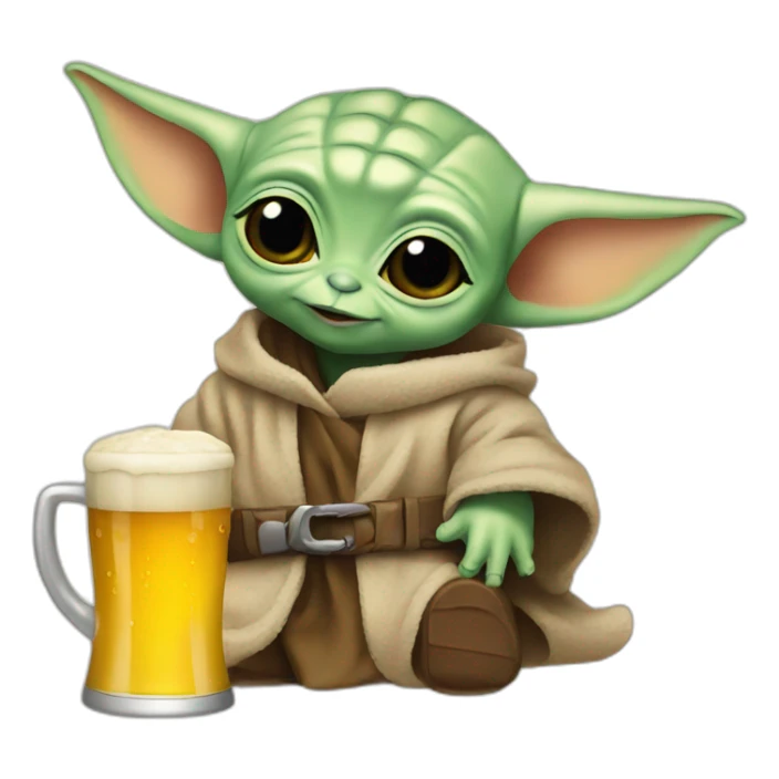 Baby yoda with a beer sticker