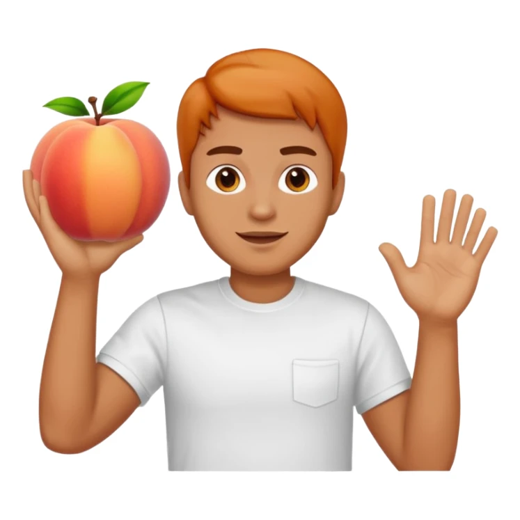 A large peach in front of a man waving sticker