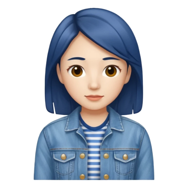 Teresa Li in blue and white striped shirt and denim jacket  sticker