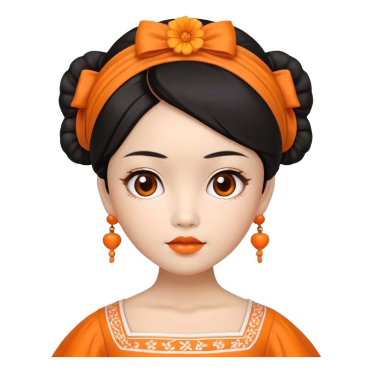 muñeca with asian features and orange dress sticker