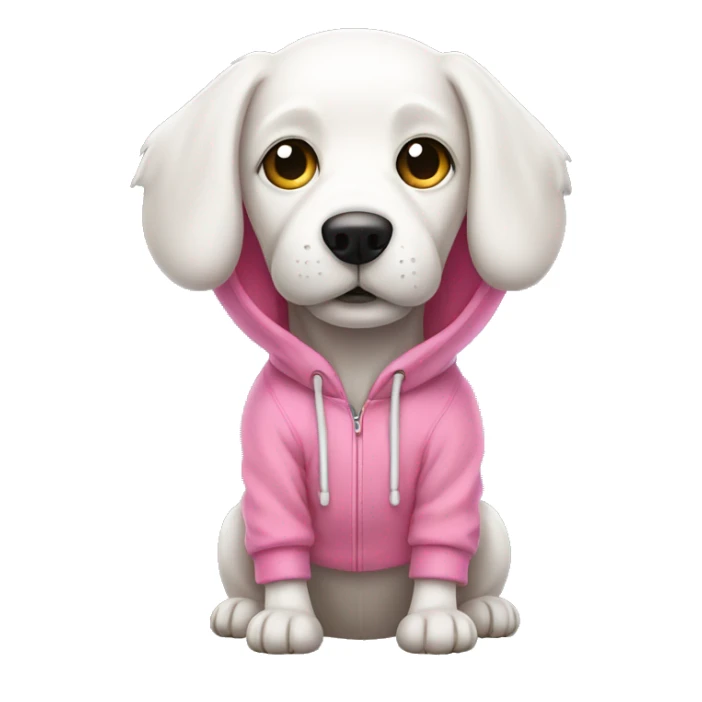 White dog wearing a pink hoodie sticker