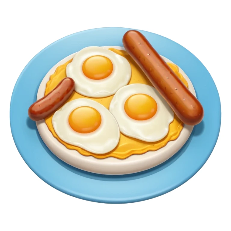 sausage and eggs object icon, fried eggs with sunny yolks, grilled sausages, warm breakfast vibe, delicious food presentation, 3D cartoon style, mobile game icon style, centered, clean background, no text, no watermark
 sticker