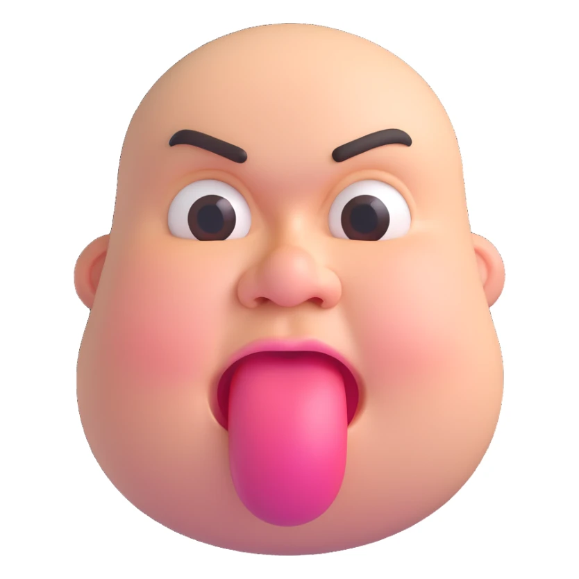 fat man drooling everywhere, tongue out, eyes open, 3D emoji style sticker