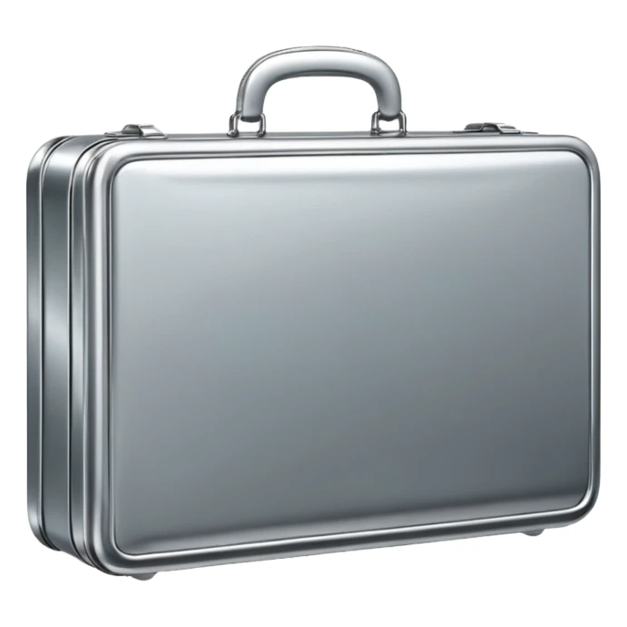 A luxury briefcase emoji made of polished silver chrome, smooth rectangular shape, metallic reflections, minimal high-end design, swag business aesthetic, iOS emoji style, centered, clean white background
 sticker