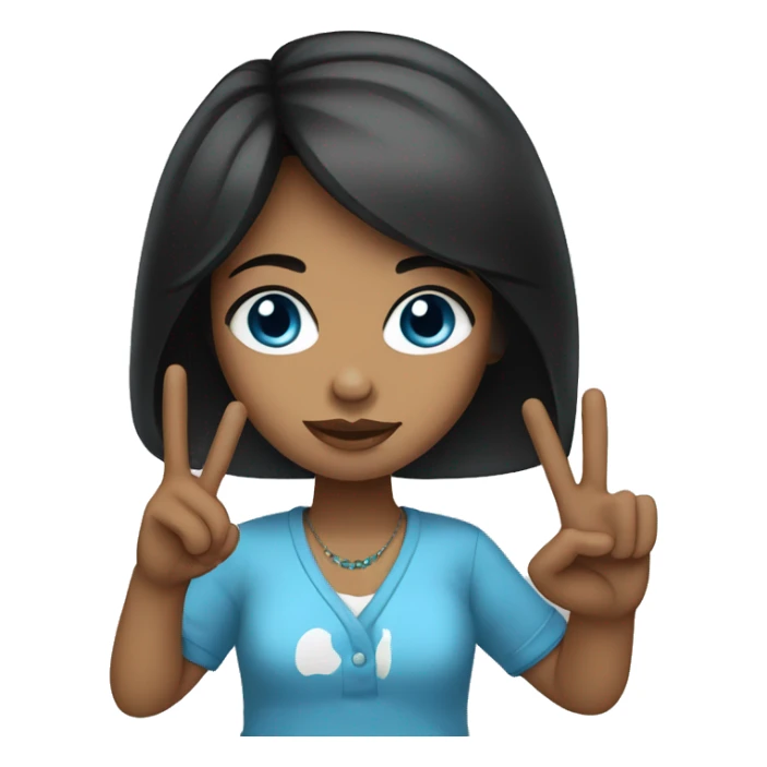 Blac hair blue eyes girl holding peace sign sticker