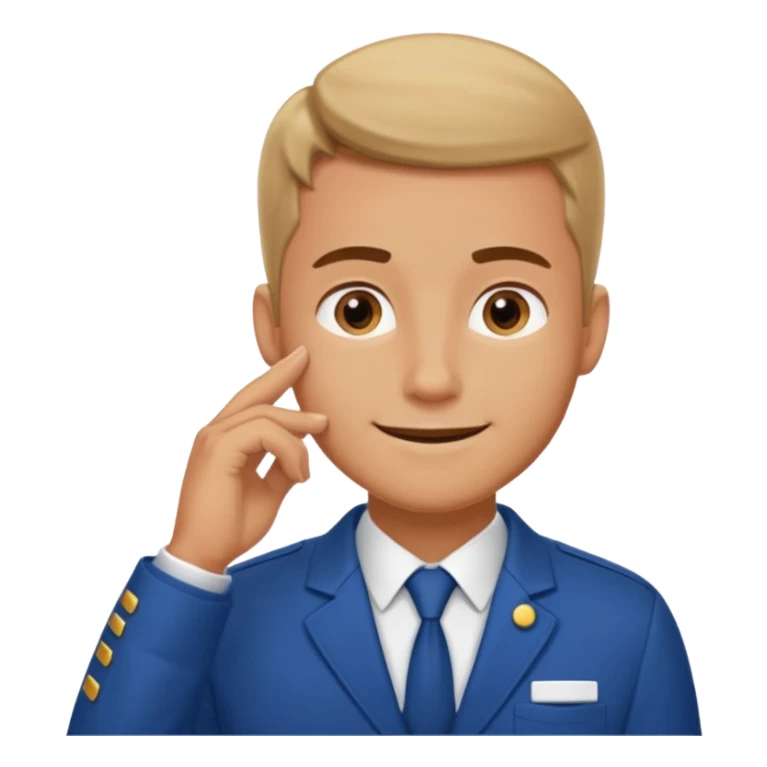 man in receptionist uniform thinking with his hand sticker