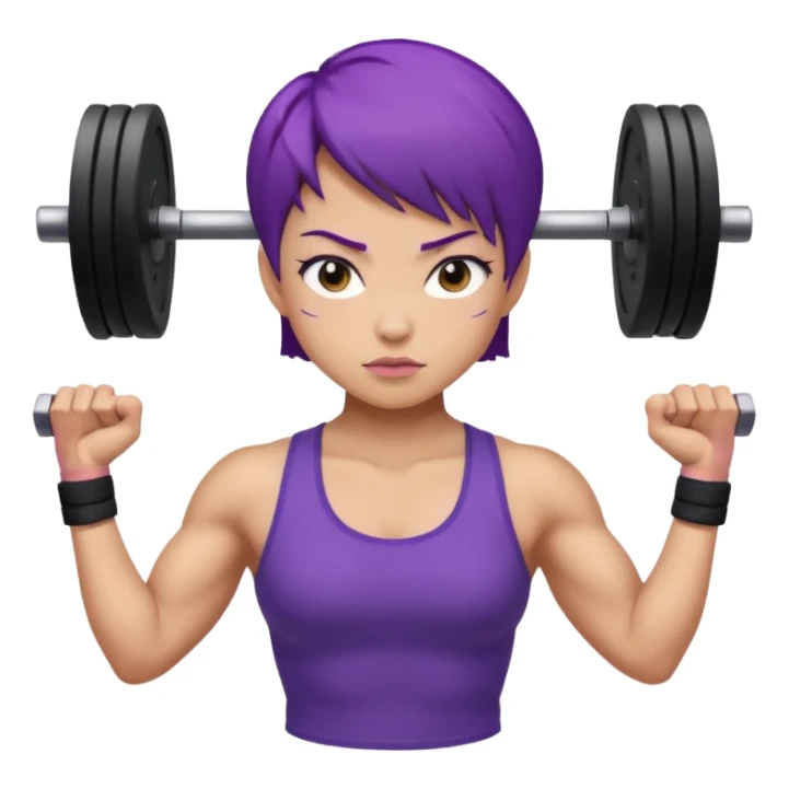 muscularweight lifting female short purple hair asian sticker