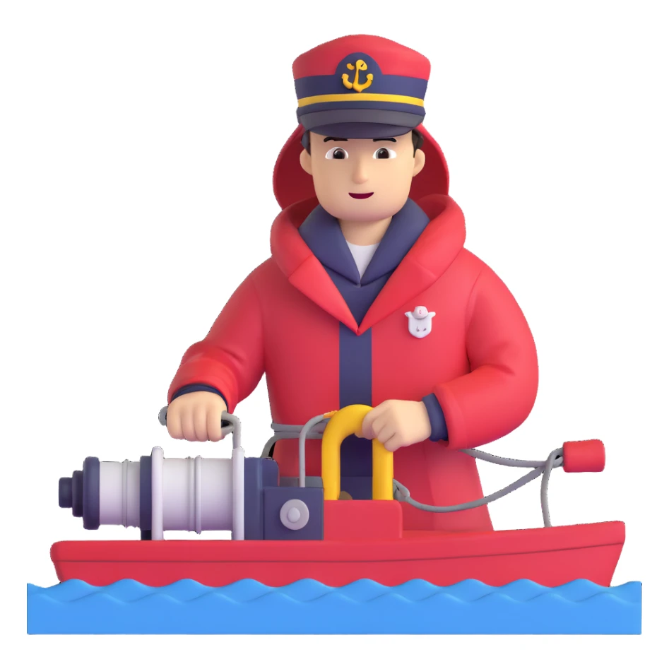 Close-up of sailor in raincoat operating winch to retrieve sediment samples from rough sea sticker