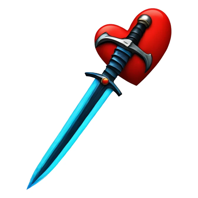 Create a red heart with a black sword through it, with a blue aura, in a pop-art style. sticker