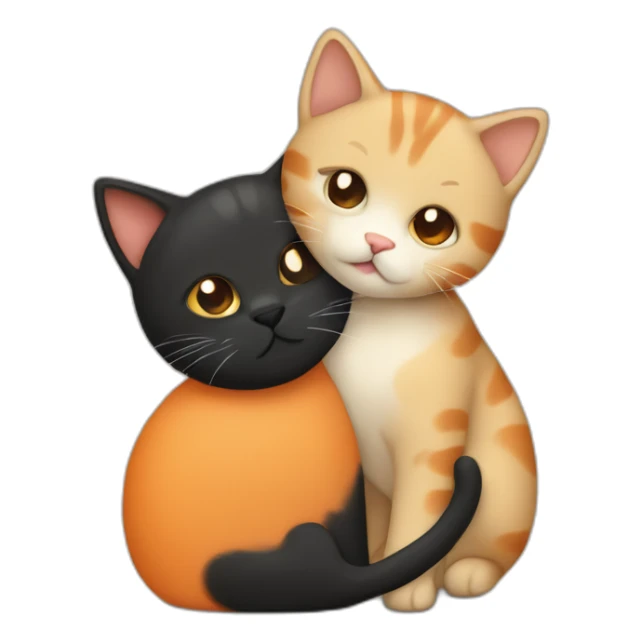 one beige cat and one black and orange cuddling sticker