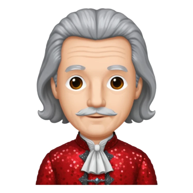 Johann Konrad Dippel (1673-1734) with gray hair, red sequin outfit sticker