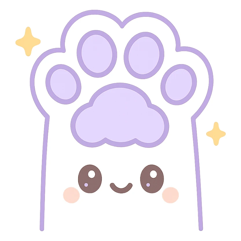 fluffy paw, kawaii style, big pads, sparkles, purple and white sticker