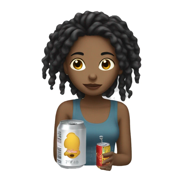 black haired girl with locs drinking out of a can sticker