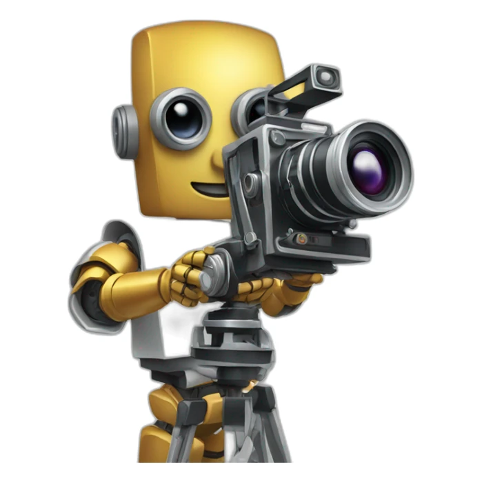 robot artist holding a film camera sticker