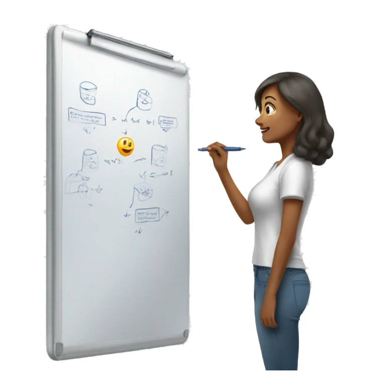 Woman writing on whiteboard with diagrams on it sticker