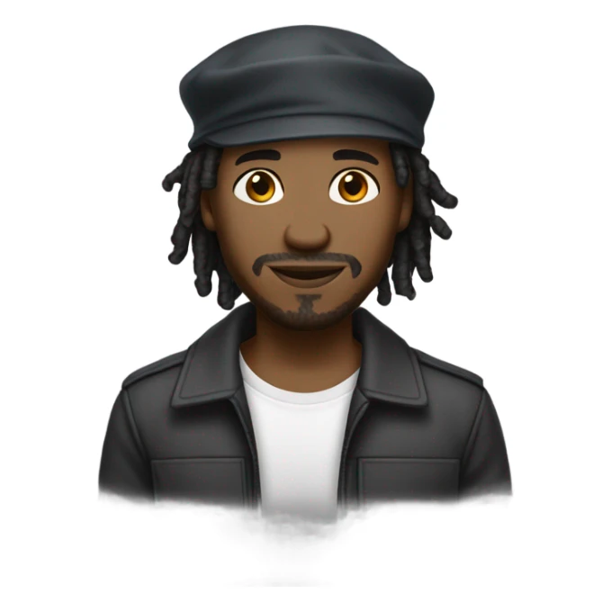 A young African-American male with medium-length, thick dreadlocks, a trimmed goatee, and sharp facial features. He has a slim but toned build, a friendly smile, and is wearing a backward cap. sticker