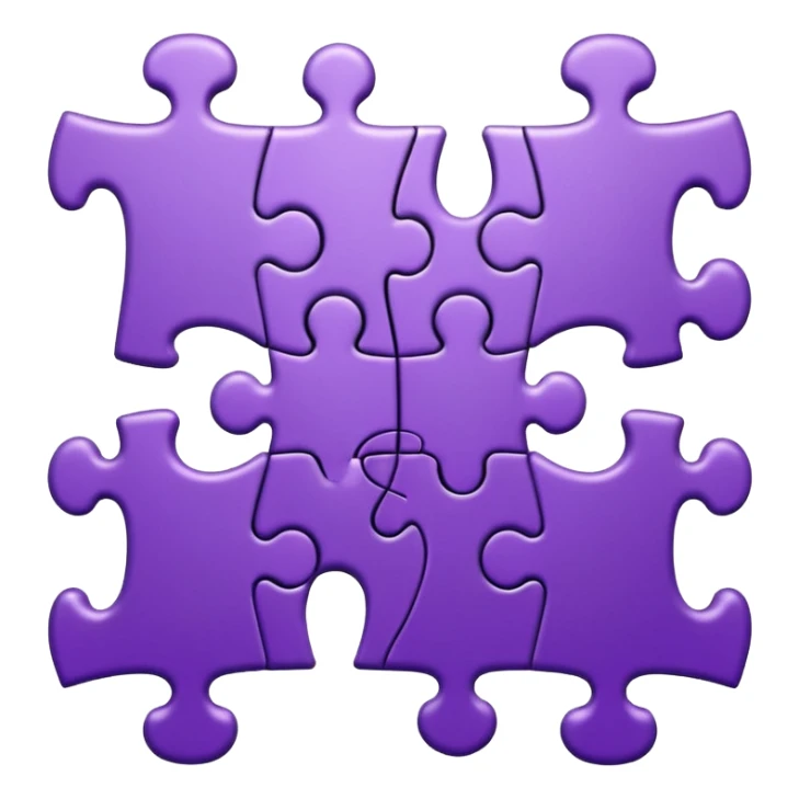 Create an icon of a puzzle for "Featured Projects" on a dark background #22223B. Show multiple puzzle pieces connected together, with one piece slightly separated or highlighted as the final piece. The puzzle pieces should be shades of purple that harmonize with the background. sticker