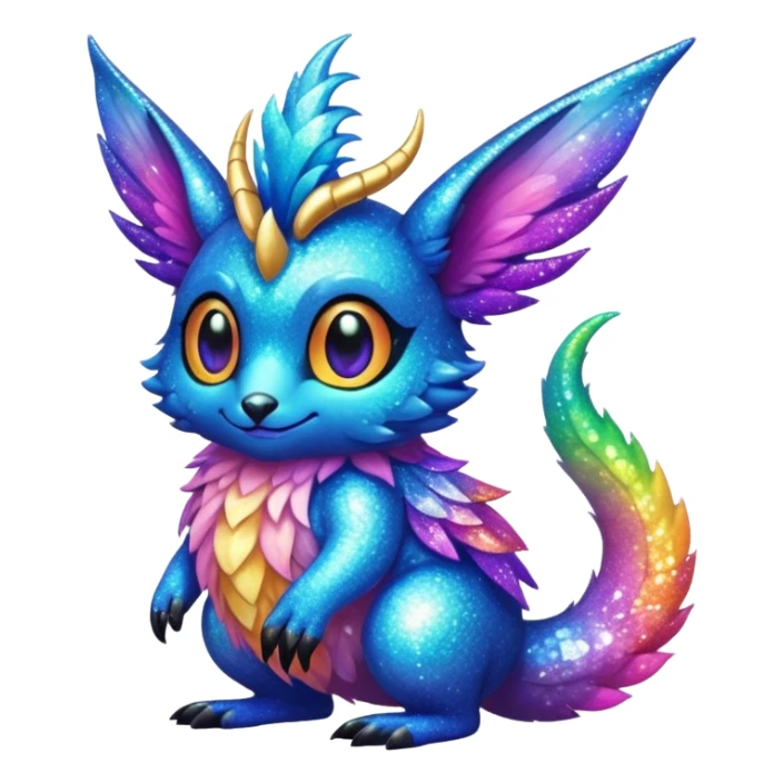 Colorful cute fuzzy realistic glittery Randomly-faerie-drake-colored sparkly exotic Fakémon-creature sticker