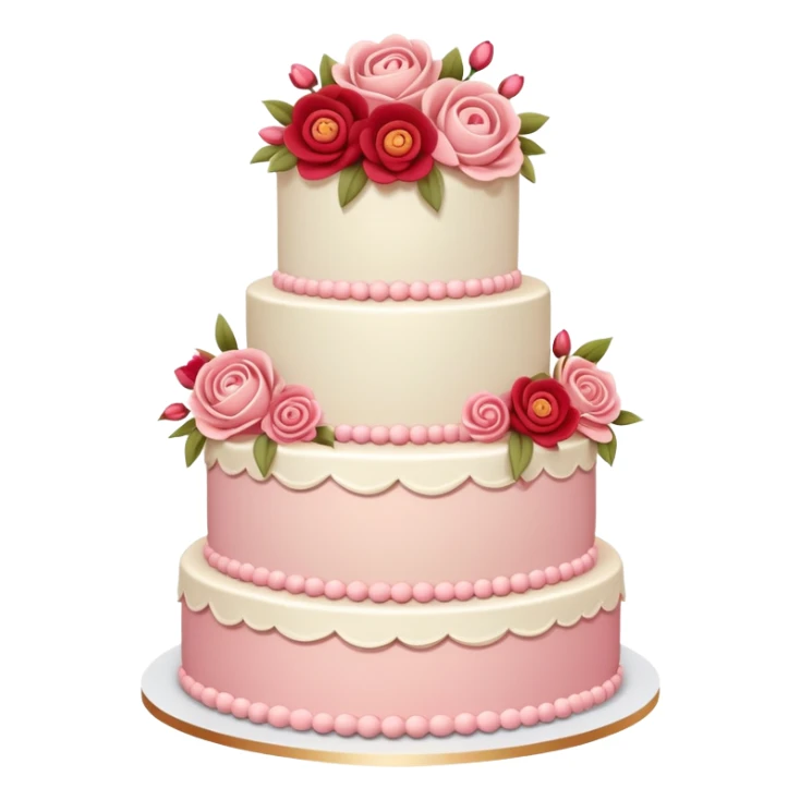 Romantic pastel wedding cake with warm-colored pink and red flowers sticker