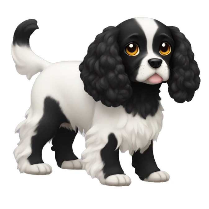 Small completely black king spaniel with black fur on his whole face and white fur on chest sticker