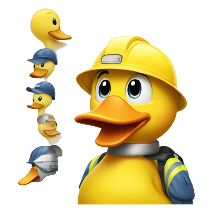 The big yellow duck is wearing a safety helmet sticker
