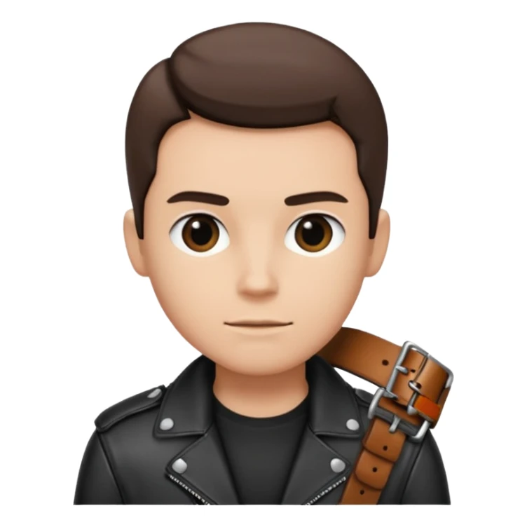 Person with straight face and belt in hand sticker